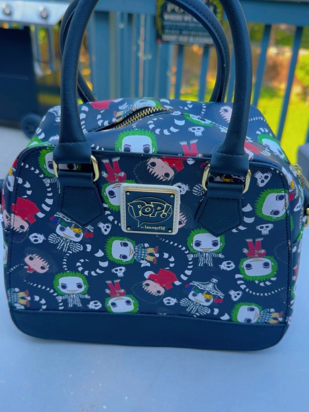 Loungefly Navy POP! Character Print Satchel with Multicolor Accents